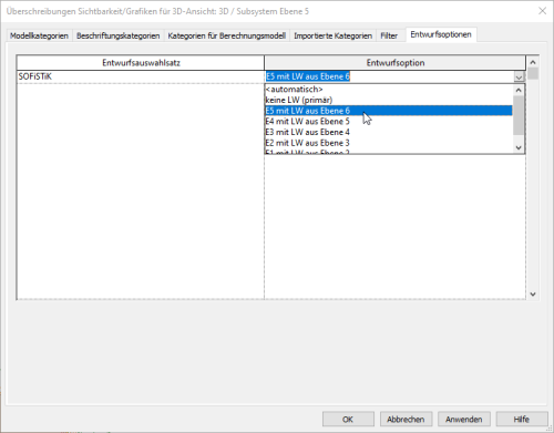 Entwurfsoption E5 mit LW aus Ebene 6