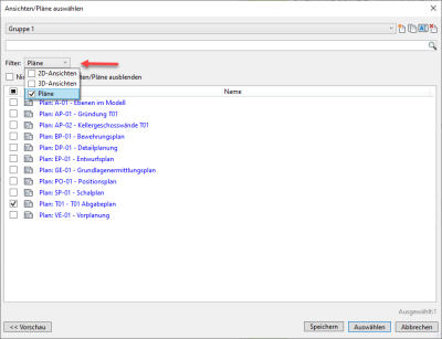 Ansichten / Pläne auswählen